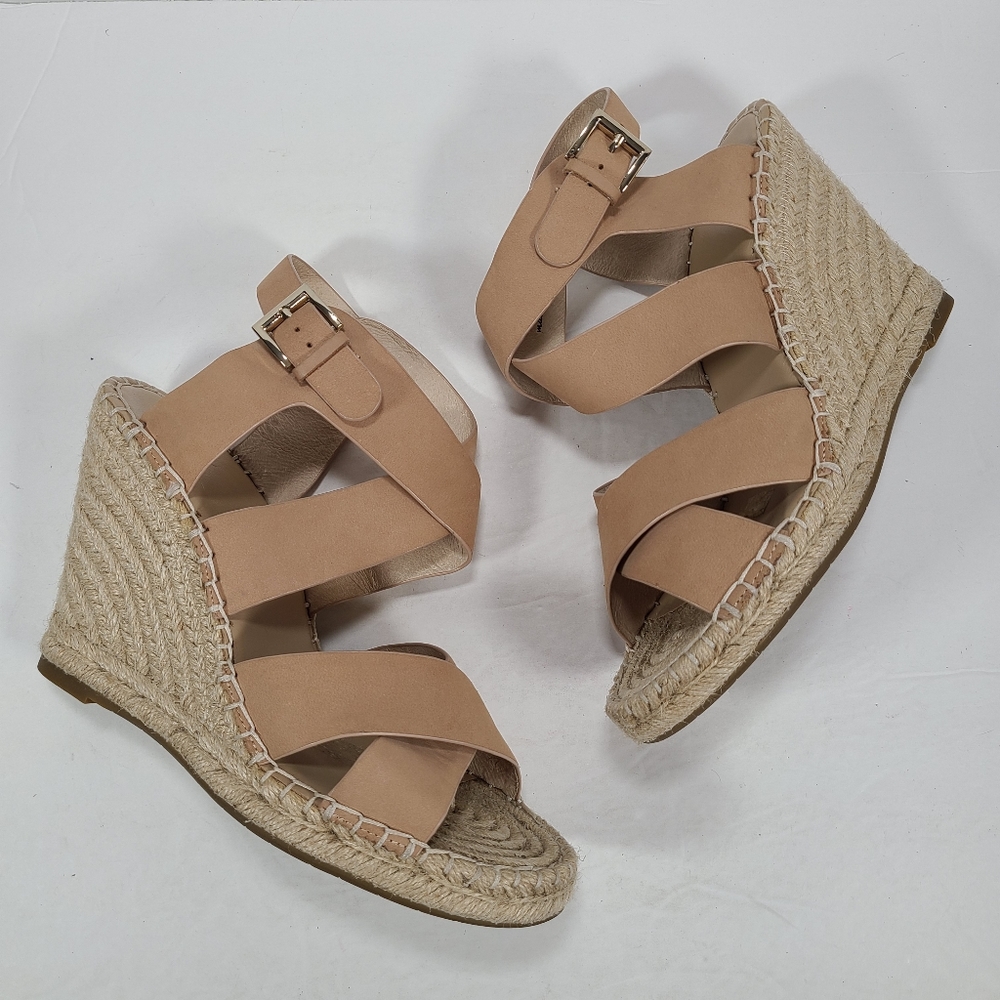 Joie Kaelyn Espadrille Wedge Heel Sandals Tan Leather Women Size 9.5